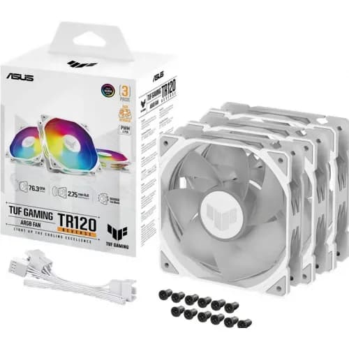 Ventilator Carcasa ASUS TUF GAMING TR120 ARGB REVERSE 3IN1 White, 12 cm, 2000 RPM, 3 ventilatoare, RGB — miniatură