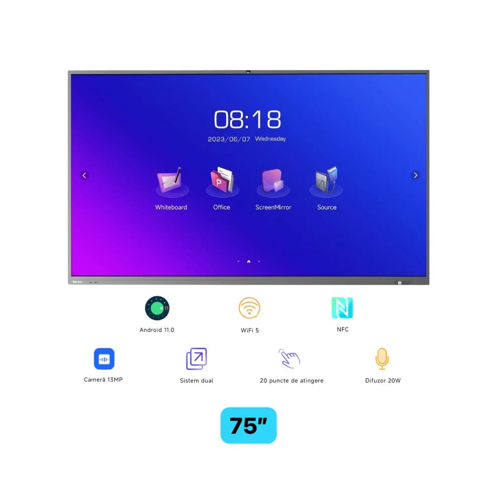 Ecran interactiv HORION 75M5APro, 75 inch, 8GB DDR4 + 64GB Standard, MT9950, ARM A73 "HO-75M5APRO"