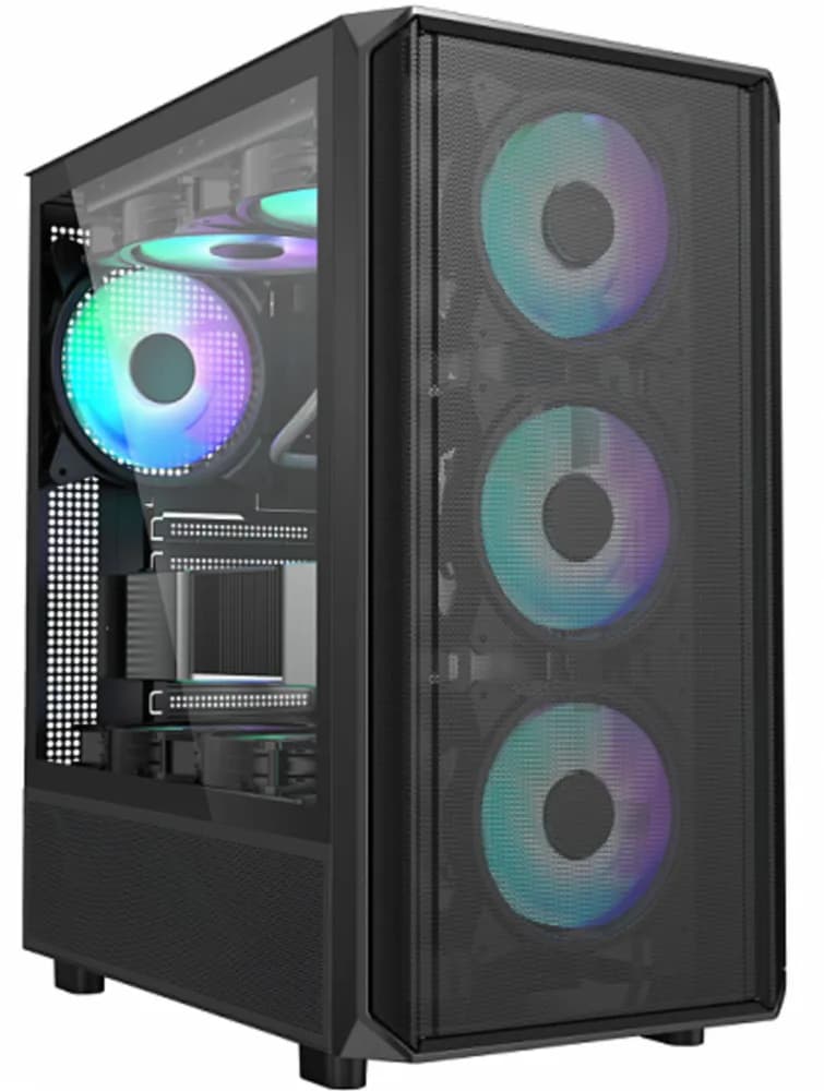 Carcasa gaming Serioux Vanguard, fara sursa, tip middle tower, capac superior cu filtru magnetic de praf, panoul lateral: sticla securizata, sasiu: SPCC 0.5T, USB2.0x2+HD Audio, USB 3.0 x1, porturi rezervate pentru ventilator:, față: 3 x ventilatoare fix de 120mm(incluse)ARGB, suportă cooler pe