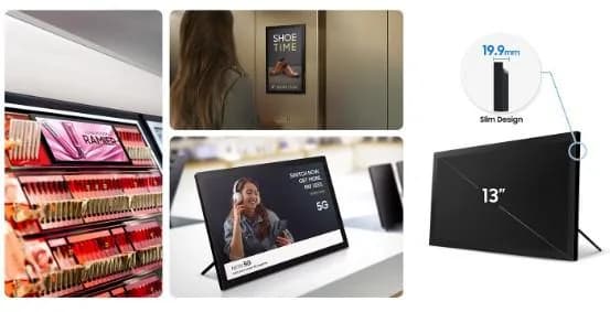 Monitor signage SAMSUNG LH13QBCEBGBXEN, Full HD de 33 cm (13") QB13C, 1920 x 1080 pixeli, 8 ms, 500 niți, funcționare 16/7, HDMI, RS232in, USB 2.0, Rețea Ethernet LAN Wi-Fi, WiFi 2.4/5GHz, negru — miniatură