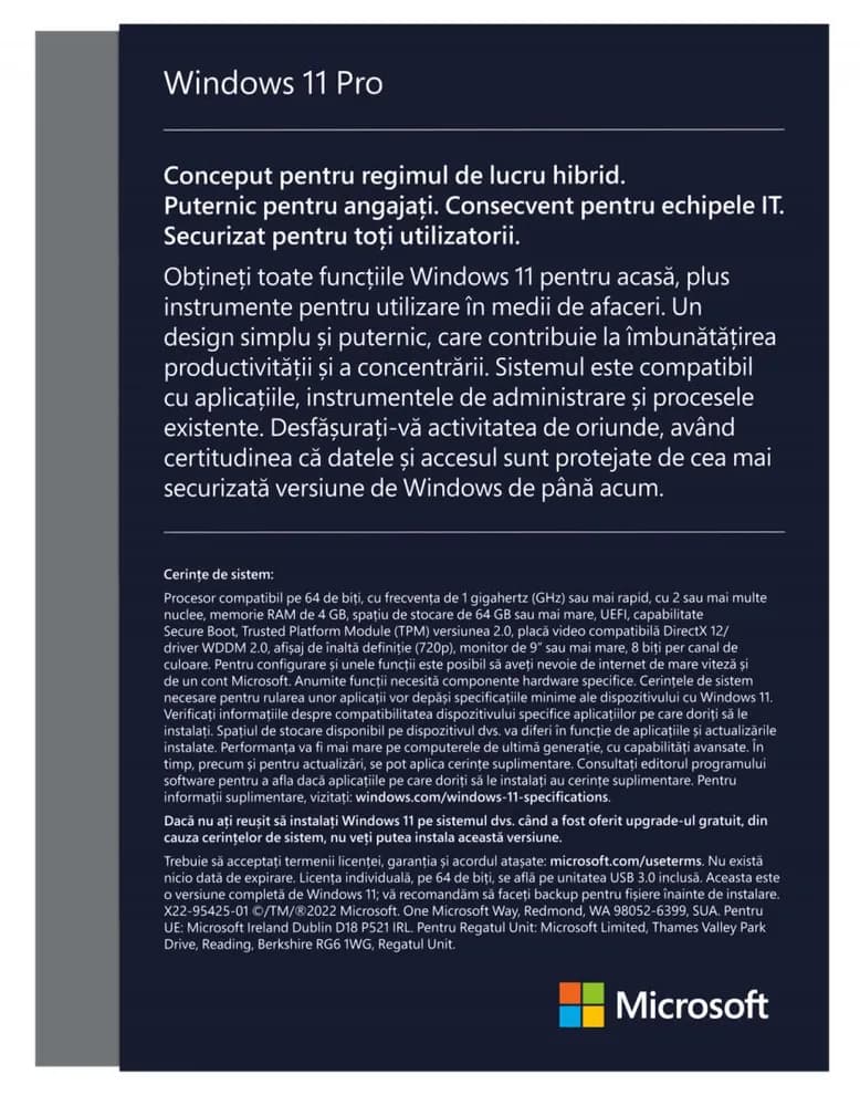 Licenta retail Microsoft Windows 11 Pro 32-bit/64-bit Romanian USB — miniatură
