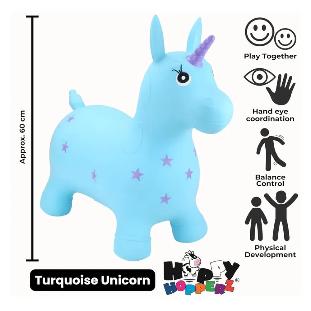 Jucărie gonflabilă săltăreață de călărit Unicornul Turcoaz HappyHopperz — miniatură