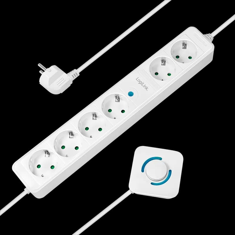 PRELUNGITOR LOGILINK, Schuko x 6, cablu 3G 1.5mm2, 230 V/16 A, 50 Hz, max. 3500 W, ON/OFF de picior pt. 4 prize, 1.5m, alb, "LPS271"