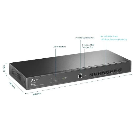 SWITCH TP-LINK 8 porturi JetStream 8-Port 10GE SFP+ L2+ Managed Switch. carcasa metalica "SX3008F" — miniatură