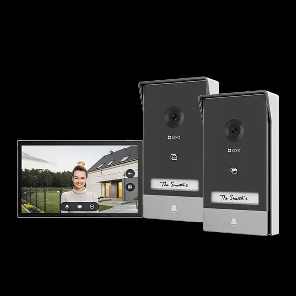 KIT VIDEINTERFON EZVIZ HP7 2-ENTRY, Senzor imagine: 1/2.7" Progressive Scan CMOS, Rezolutie 2K (2048x1296), Lentila: 2.0 mm @ F2.2, view angle: 162° (Diagonal) IR 6M, Compresie: H.265 / H.264 Ecran interior: 7 "touch screen, 1024x600 Conexiune: 2xFire ( Maxim 4 fire ), Conectivitate: IEEE802.11b