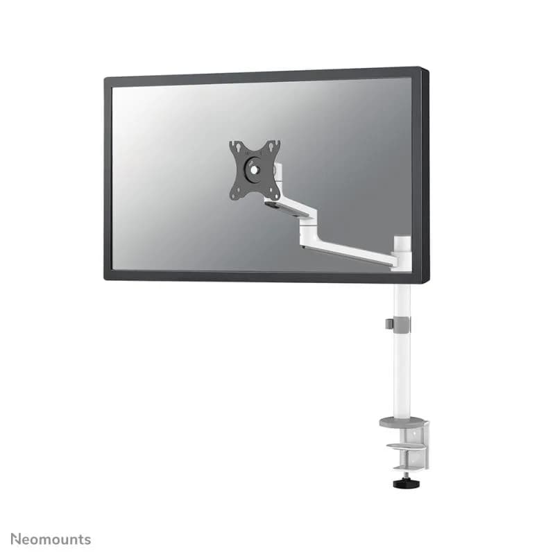 Brat monitor Neomounts DS60-425WH1; pentru display-uri cu diagonale 17"-27", sistem de prindere VESA 75x75~100x100, greutate maxima suportata 8kg, tilt +90°, -30°, swivel +90°, -90°, rotate +360°, distanta fata de perete 128-459mm; inaltime reglabila manual 275-555mm; culoare alb.