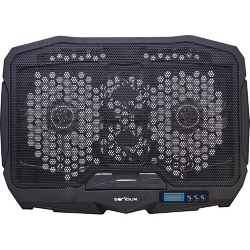 Cooling pad Serioux, SRXNCP025, Dimensiuni: 390*280*28mm, Compatibilitate maxima laptop: 17.3 inch, Numar ventilatoare: 4, Dimensiune ventilator: 2 x 125*125*15mm / 2 x 70*70*15mm, Nivel zgomot: 15-20dB, Flux aer: 56-75CFM, Tensiune alimentare: DC 5V, Viteza rotatie maxima: 1200 RPM, Display LCD, 2 — miniatură