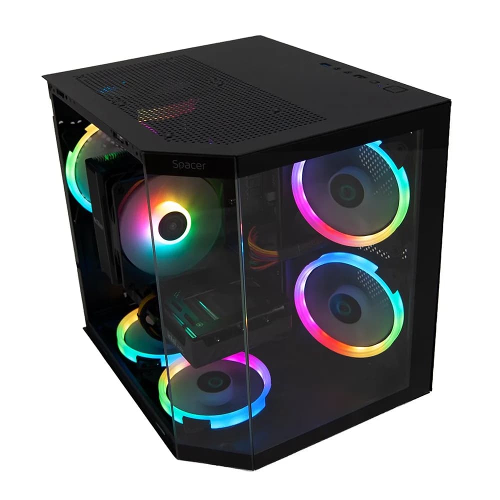 Sistem Desktop PC Gaming Spacer Gladiator R5, AMD Ryzen 5 5500, 16GB DDR4, 512GB SSD, Intel ARC B570 10GB, No Os, Negru, "SPACER-Gladiator-R5.5500-16D4S512"