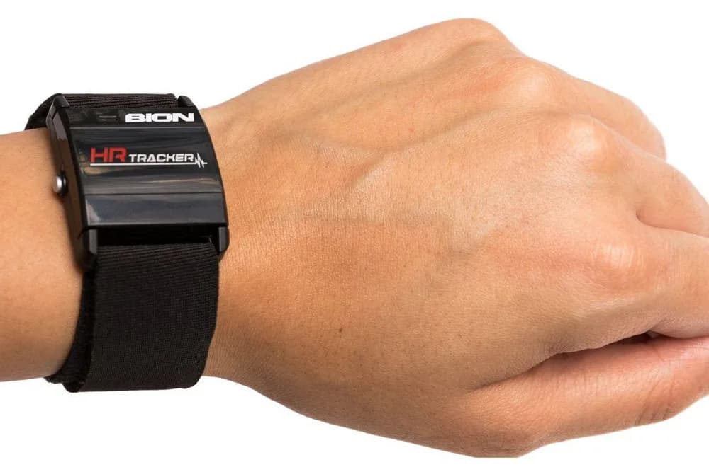 Bratara smart Bion cu senzor de ritm cardiac, tehnologie ANT+ si BLE 4.0, compatibil smartphone/echipament fitness, indicator baterie. Contie: senzor, adaptor de incarcare, bratara din material textile, cablu micro USB, manual de instructiuni. — miniatură