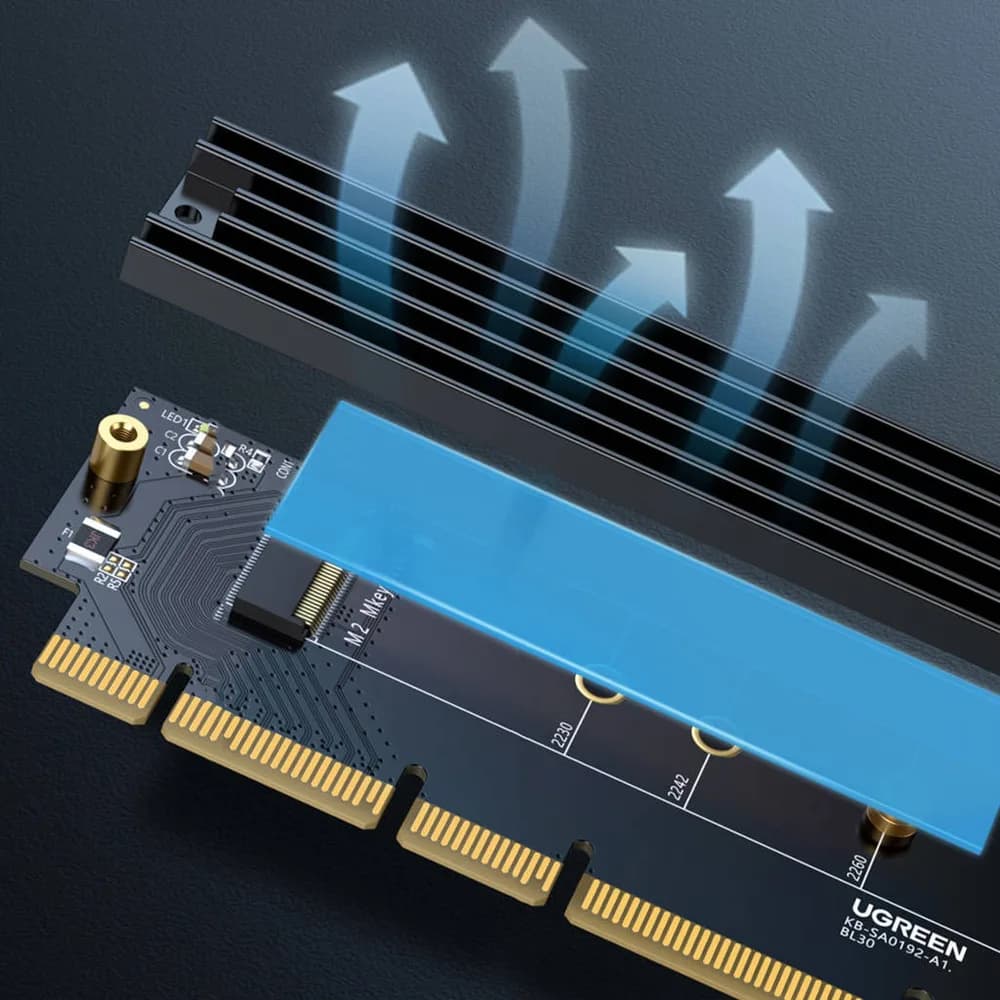 ADAPTOR Ugreen, "CM465" M.2 (M)(NVMe) la PCle 4.0, adaptor pt. SSD M.2 cu form factor 2280/2260/2242/2230, radiator (Heat Sink) "30715" - 6957303837151 — miniatură