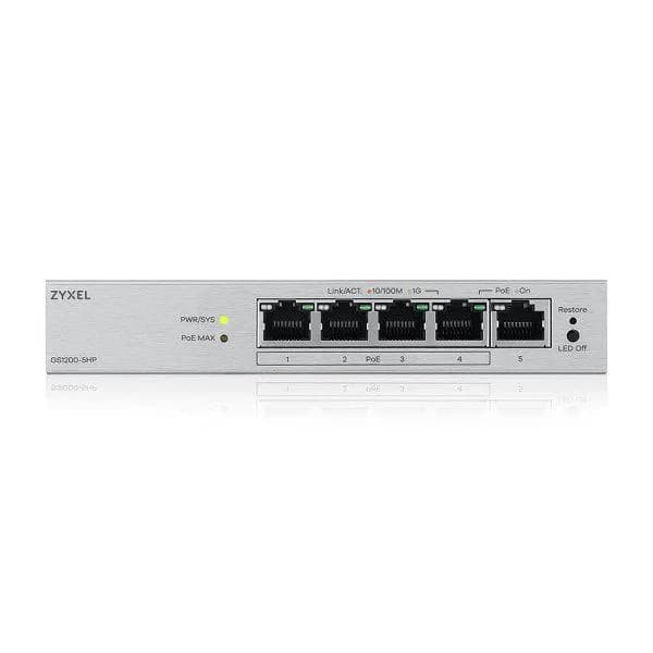 ZYXEL GS1200-5HPV3 5-Port Gigabit PoE Web-Managed Switch — miniatură