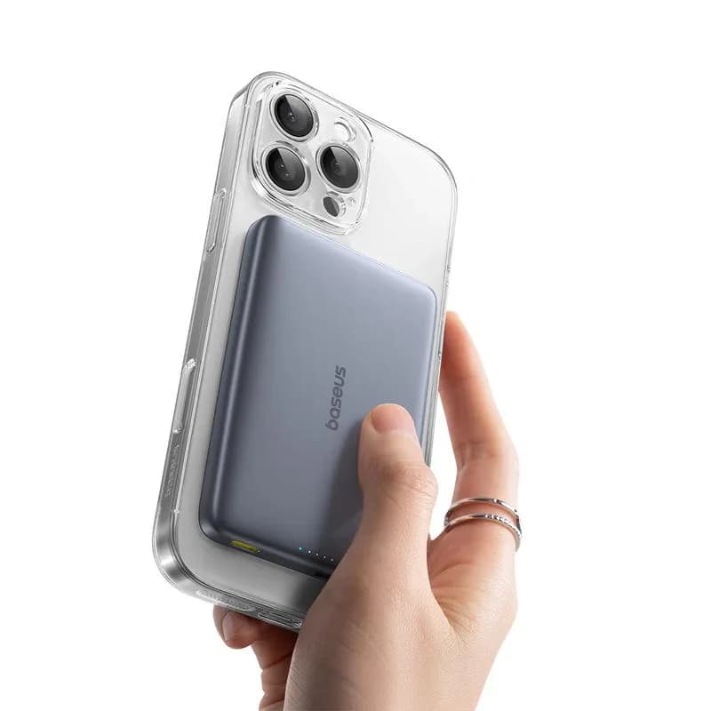 POWER BANK Baseus PicoGo AM41 Ultra-Slim, 10000mAh, 27W, prindere magnetica incarcare wireless Qi2, 15W, 1 x USB Type-C, include cablu USB Type-C la USB Type-C 30cm, gri, "E0027200" - 6932172691424 — miniatură