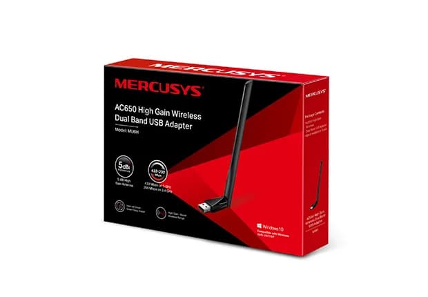 ADAPTOR RETEA MERCUSYS, extern wireless 2.4 GHz | 5 GHz, USB 2.0, port, 650 Mbps, antena externa x 1, "MU6H" — miniatură