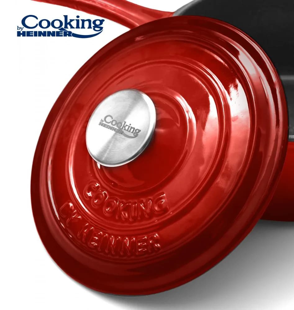 CASEROLA FONTA EMAILATA + CAPAC 19 X 9 CM, 1.8 L, RED LINE, COOKING BY HEINNER — miniatură