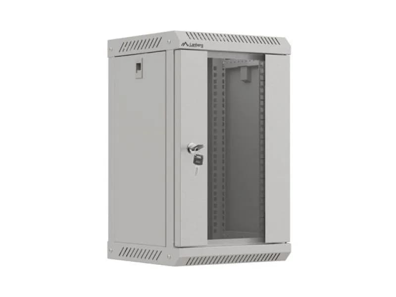 Dulap rack 10" perete 9U / 300x300 (flat pack) cu ușă din sticlă, gri
