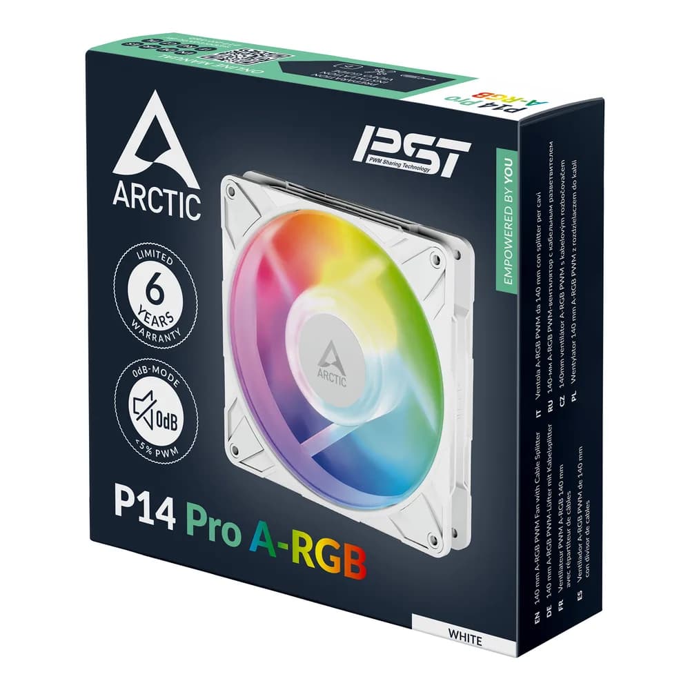 Ventilator Arctic "P14 Pro A-RGB", 140mm, 400 - 2500 RPM, FDB, 110 cfm, 4-Pin Fan Plug + 4-Pin Socket, lungime cablu 400 mm + 80 mm Daisy-Chain, alb, "ACFAN00318A" - 4895265000423 — miniatură