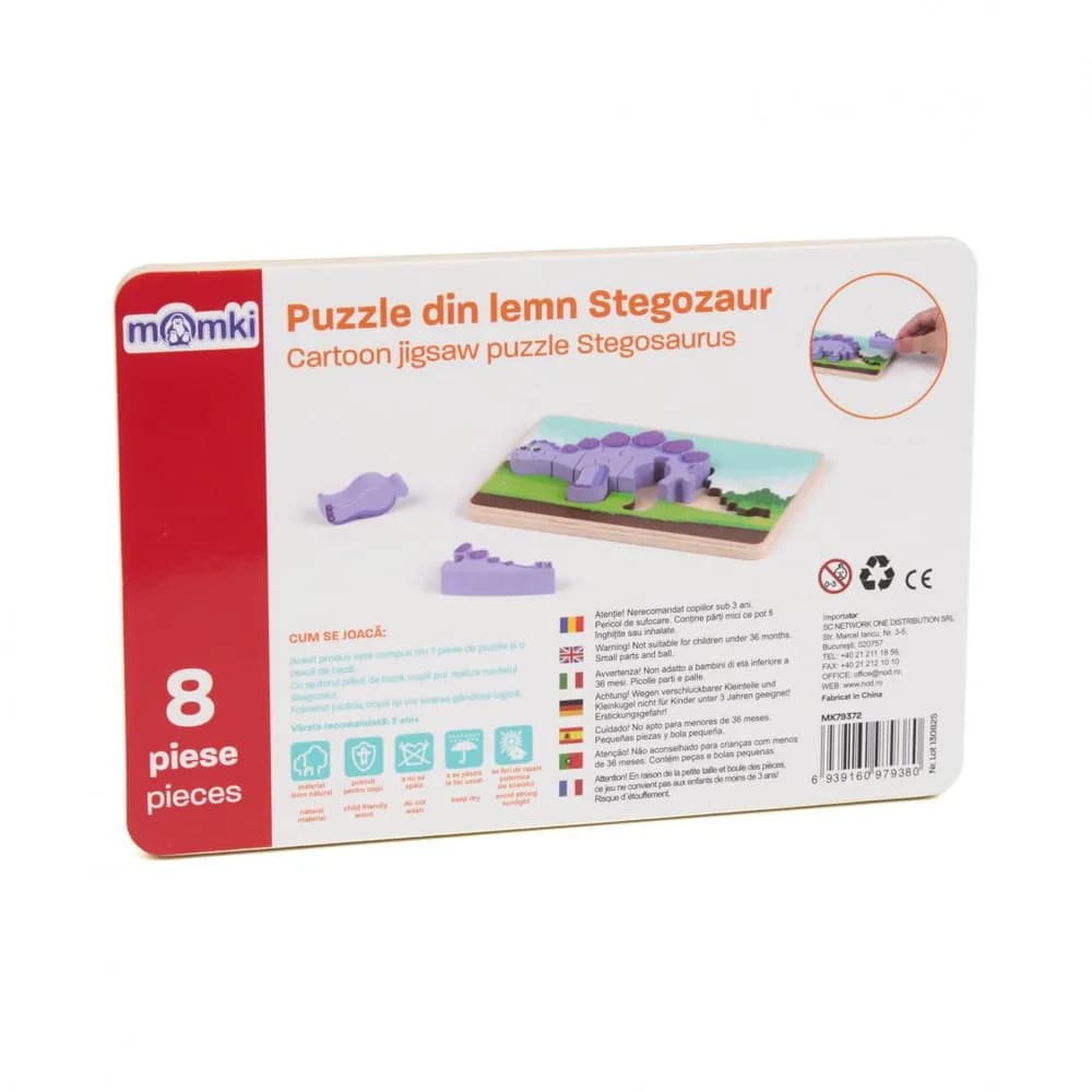 PUZZLE DIN LEMN STEGOZAUR, 8 PIESE, MOMKI — miniatură