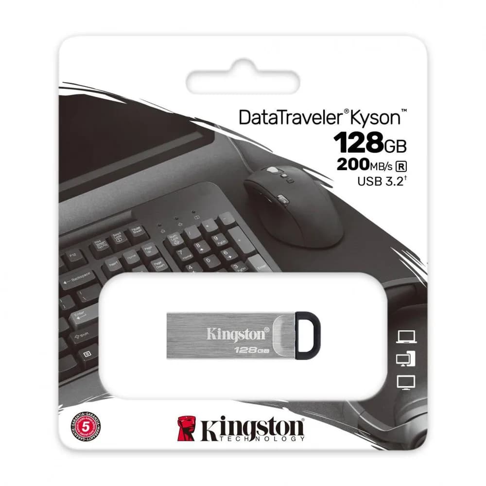 Memorie USB Kingston DataTraveler Kyson 128GB, USB 3.2, Argintiu — miniatură
