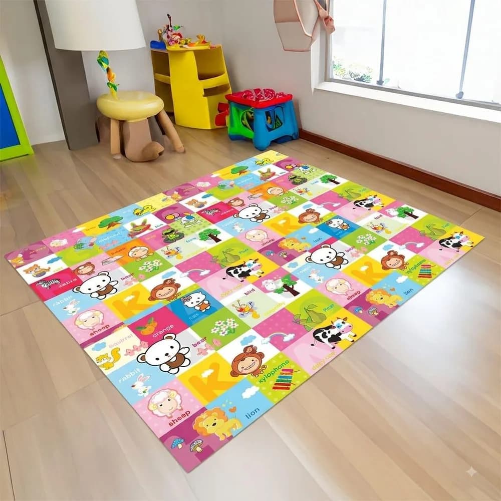 Covor de joaca pentru copii U-Grow, din spuma, pliabil, 2 fete, impermeabil, izolant, 180 x 120 x 1 cm, design animalute — miniatură