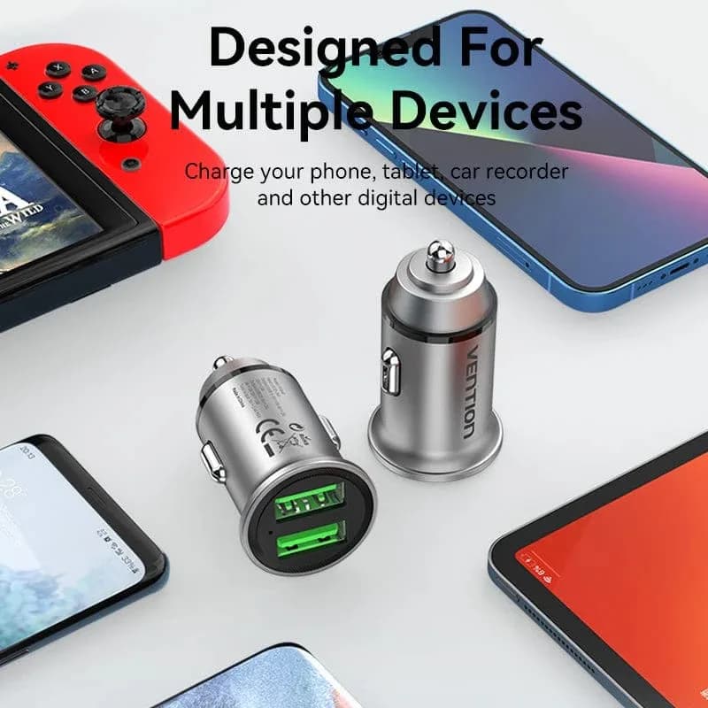 Alimentator SmartPhone Auto Vention, 18W, 2 x USB-A(M), Quick charge, gri, "FFAH0" — miniatură
