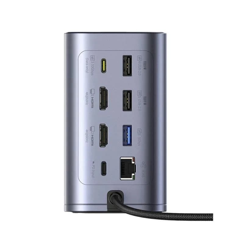 DOCKING STATION Baseus Spacemate RD1 12 in 1, input USB Type-C, output 2xHDMI 4K@60Hz, 2xUSB-C (10Gbps), 2xUSB-A (5Gbps), 2xUSB, 1xRJ45, card reader SD/micro SD, 1XUSB-C (PD), gri "B00568103813-00" - 6932172687137 — miniatură