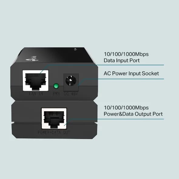INJECTOR PoE TP-LINK 2 porturi Gigabit, compatibil IEEE 802.3af, alimentare 5V/12V, carcasa plastic, "PoE150S" — miniatură