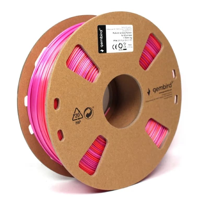 FILAMENT GEMBIRD pt. imprimanta 3d, PLA, 1.75mm diamentru, 1Kg / bobina, aprox. 340m, topire 190-220 grC, "Silk Rainbow", red/purple, "3DP-PLA-SK-01-RP" — miniatură
