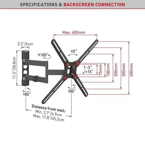 Suport TV de perete, Barkan BM343, Fix, 13"- 65", VESA 400 x 400 mm, suporta pana la 40kg, negru — miniatură