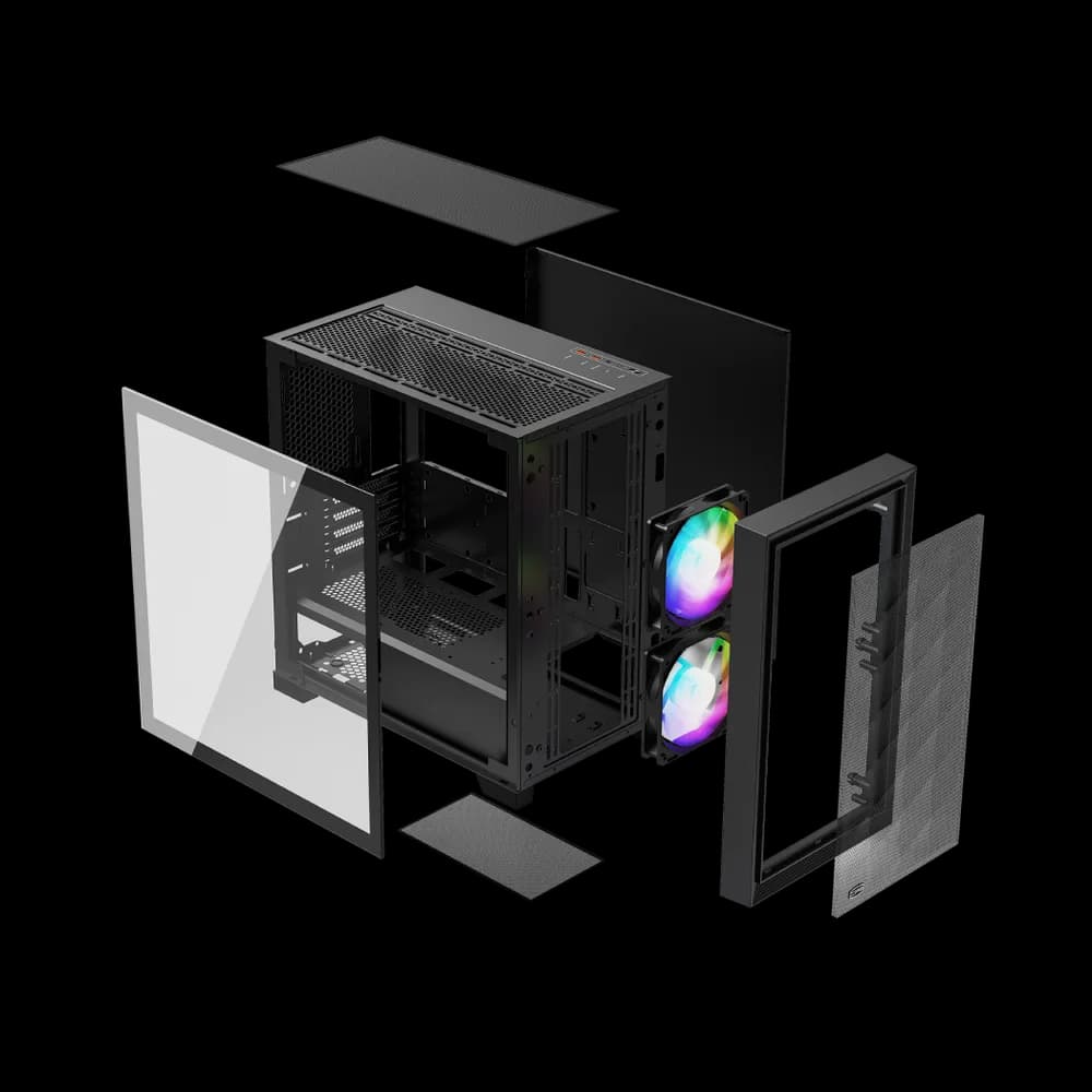CARCASA PCCOOLER, Mini Tower, mATX, fara sursa, sticla securizata, 2 ventilatoare incluse, iluminare ARGB, negru, USB 3.2 gen 2 x 2, mic, audio, "C3D310 ARGB BK" — miniatură