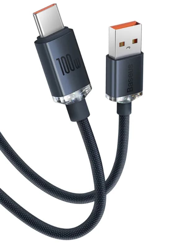 CABLU alimentare si date Baseus Crystal Shine, Fast Charging Data Cable pt. smartphone, USB la USB Type-C 100W, 1.2m, braided, negru "CAJY000401" - 6932172602802 — miniatură