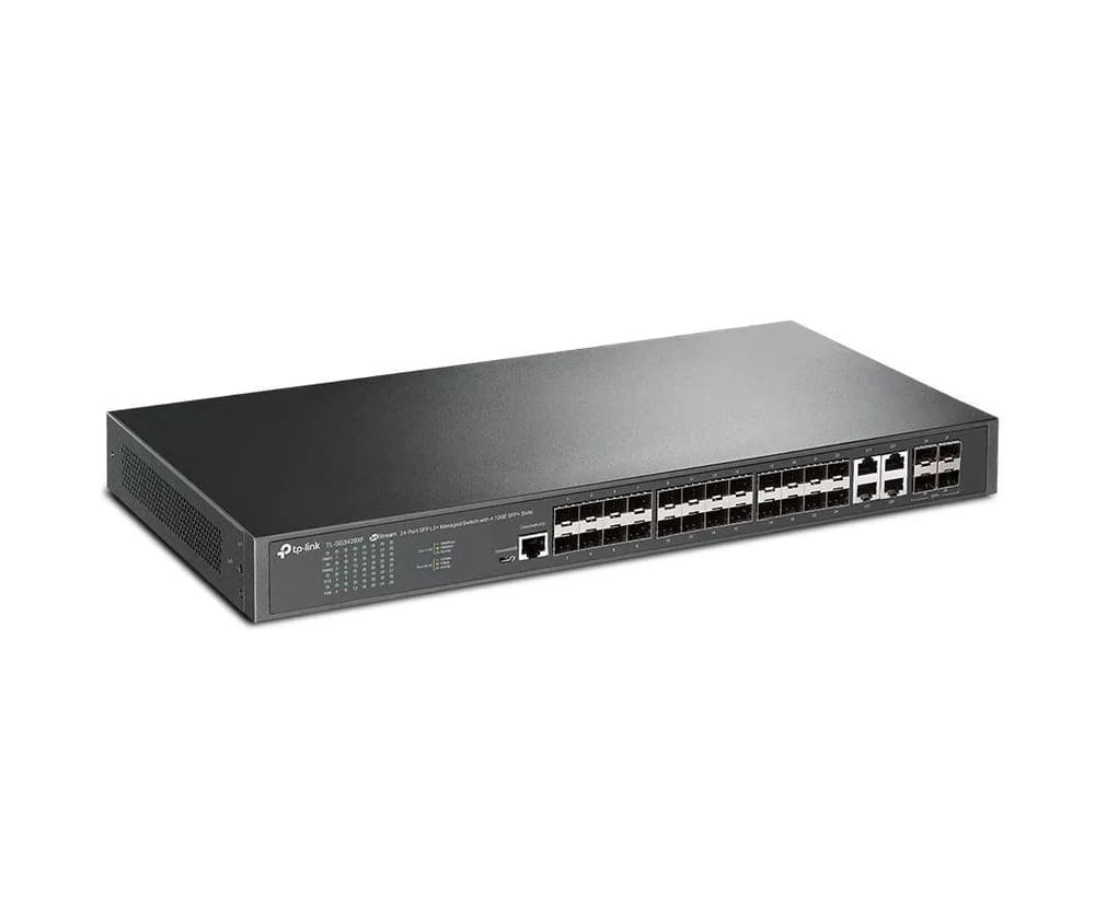 "JetStream™ 24-Port SFP L2+ Managed Switch with 4 10GE SFP+ Slots PORT: 20× Gigabit SFP Ports, 4× Gigabit SFP/RJ45 Combo Ports, 4× 10G SFP+ Slots, RJ45/Micro-USB Console Port SPEC: 1U 19-inch Rack-mountable Steel Case FEATURE: Integration with JetStream™ SDN Controller, Static Routing, OAM, sFlow — miniatură
