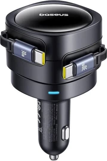 INCARCATOR auto Baseus Enjoyment Max, Quick Charge 60W, cablu retractabil integrat 2 x USB Type-C, negru "C00035507121-01" - 6932172682576