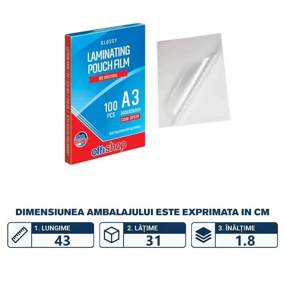 Folie laminare A3, 80mic, 100 buc/top - OFFISHOP — miniatură