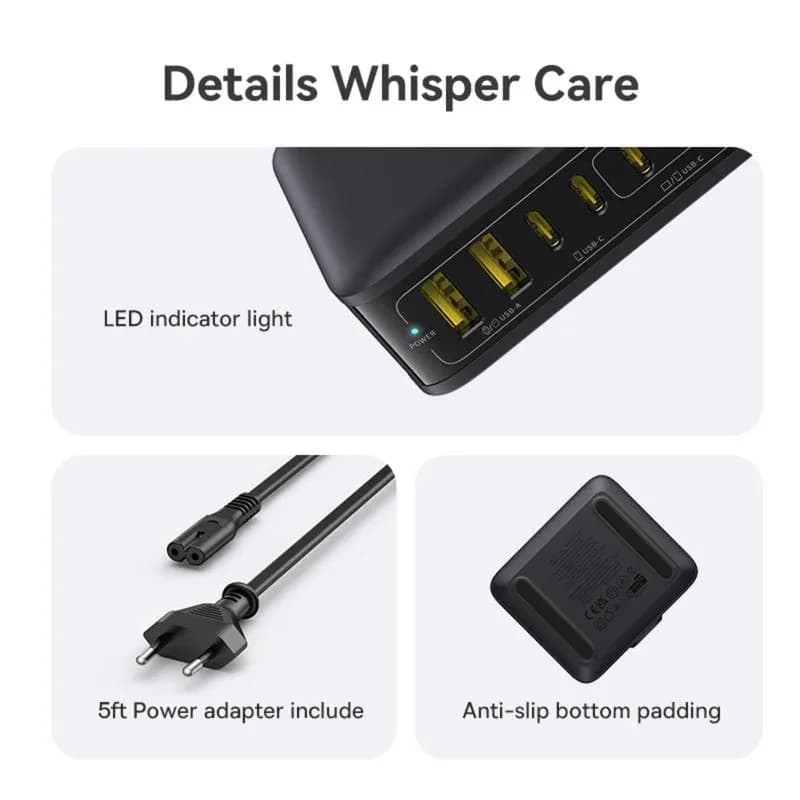 INCARCATOR retea Baseus EnerFill FH21, Quick Charge 120W, 4 x USB Type-C, 2 x USB, negru "E0120T00" - 6932172698331 — miniatură