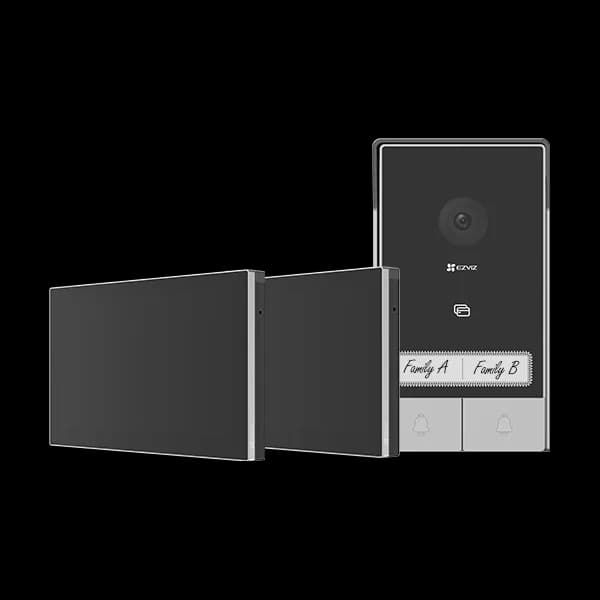 KIT VIDEINTERFON EZVIZ HP7 2-ENTRY, Senzor imagine: 1/2.7" Progressive Scan CMOS, Rezolutie 2K (2048x1296), Lentila: 2.0 mm @ F2.2, view angle: 162° (Diagonal) IR 6M, Compresie: H.265 / H.264 Ecran interior: 7 "touch screen, 1024x600 Conexiune: 2xFire ( Maxim 4 fire ), Conectivitate: IEEE802.11b