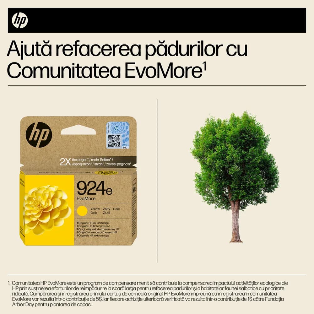Cartus Cerneala Original HP Yellow, nr.924E, pentru OJ Pro 8122e|8132e, 0.8K, incl.TV 1.2 RON, "4K0U9NE" — miniatură