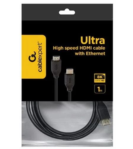 CABLU video GEMBIRD, HDMI (T) la HDMI (T), 1m, HDMI 2.1, conectori auriti, rezolutie maxima 8K (7680 x 4320) la 60 Hz, cupru, 8mm diam, negru, "CC-HDMI8K-1M" — miniatură
