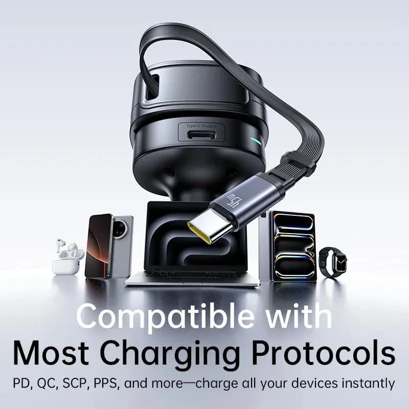 INCARCATOR auto Baseus PrimeTrip VR1, Quick Charge 60W, 1 x USB, 2 x USB Type-C, pt. bricheta auto, cablu retractabil, negru "C00069001121-00" - 6932172690274 — miniatură