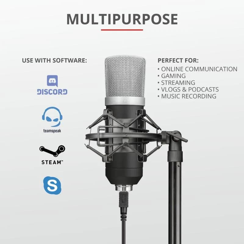 MICROFON TRUST, suport tip "picior", conector USB, negru, "TR-21753" — miniatură