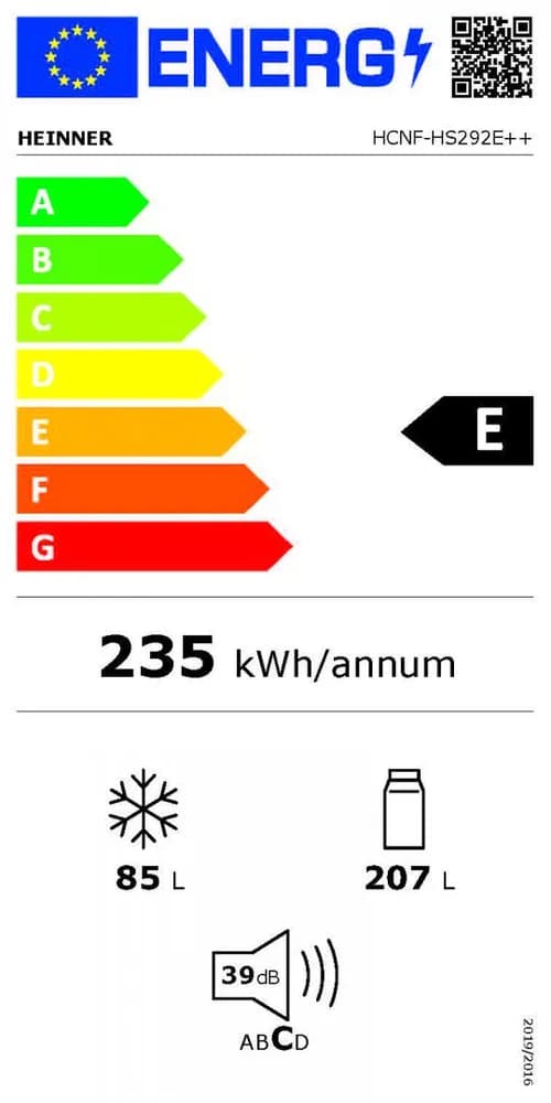 Combina frigorifica HEINNER HCNF-HS292E++, No Frost, 292 l, Clasa E, Alb — miniatură
