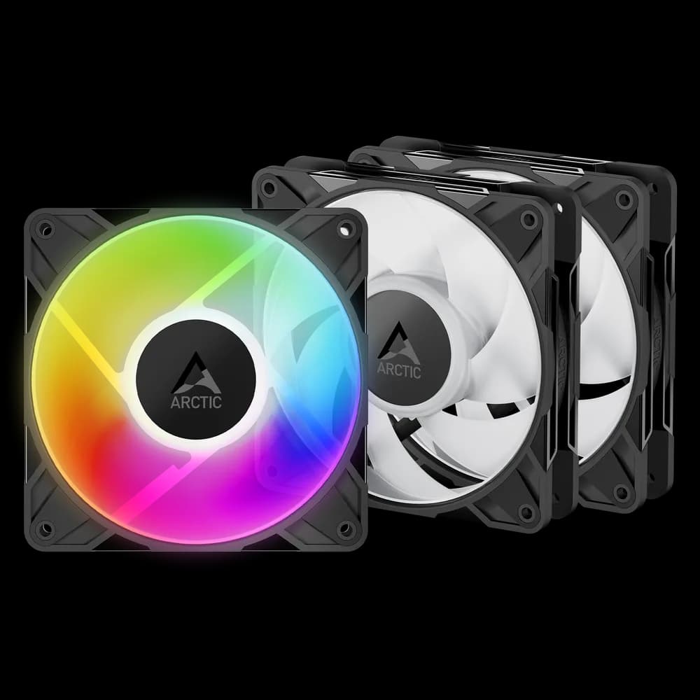 Set 3 ventilatoare Arctic "P12 Pro A-RGB LN - 3 Pack", 120mm, 450 - 2000 RPM, FDB, 49 cfm, 4-Pin Fan Plug + 4-Pin Socket/3-Pin A-RGB Plug + 3-Pin Socket, negru, "ACFAN00347A"