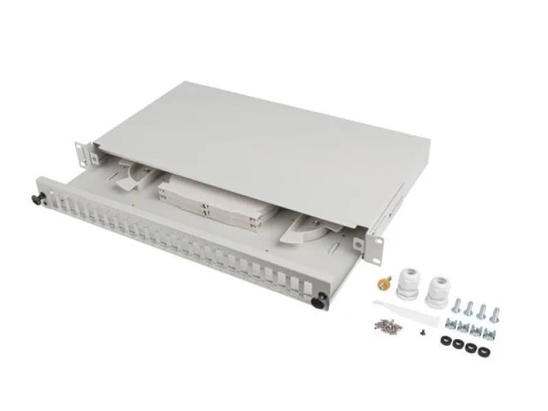 Patch panel fibră rack 19" 1U 24x SC duplex / 24x LC quad, gri + accesorii