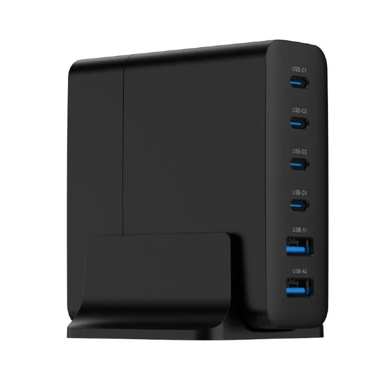 ALIMENTATOR retea 220V GEMBIRD, universal, 2 x USB-A + 4 x USB-C 3A, max. 75W PD GaN, protectie: scurtcircuit, supraincarcare, supratensiune, supraincalzire, cablu 1.5m, negru, "TA-UC-2A4C-PD75-01-BK" — miniatură