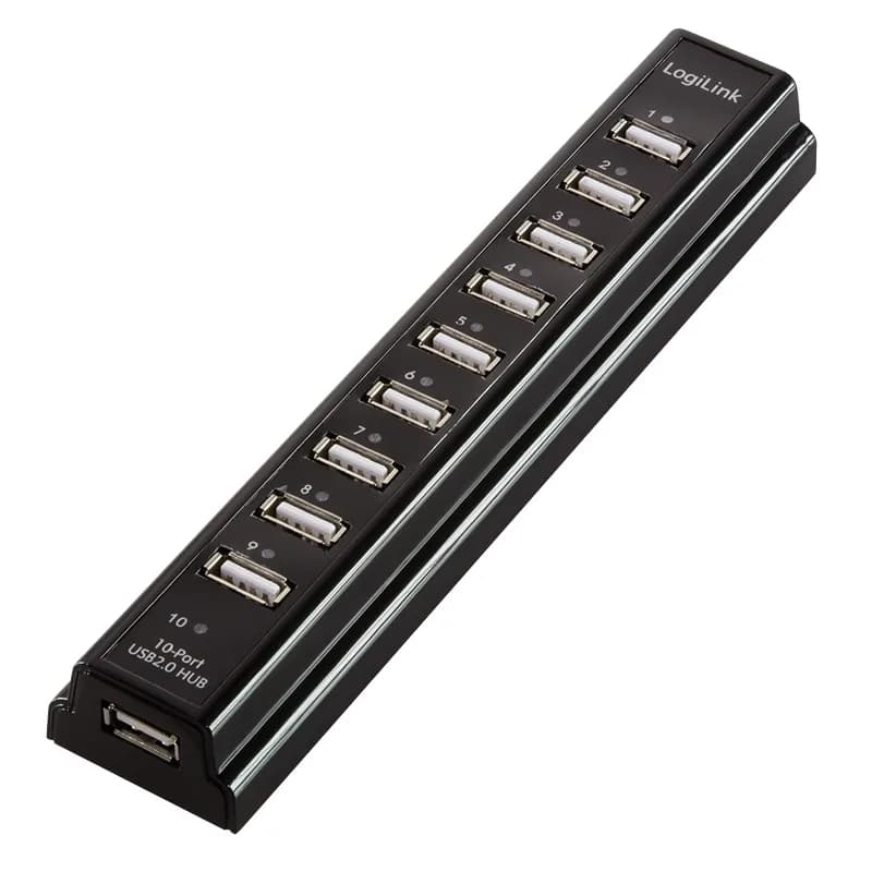 HUB extern LOGILINK, porturi USB: USB 2.0 x 10, conectare prin USB 2.0, alimentare retea 220 V, negru, "UA0096"