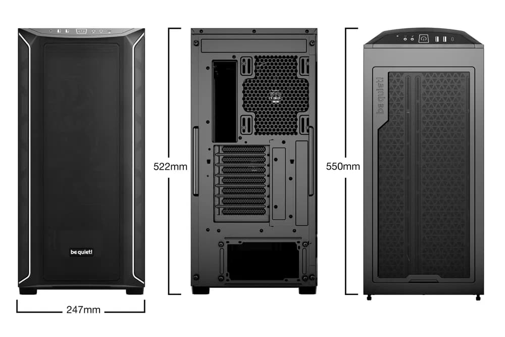 CARCASA be quiet! "SHADOW BASE 800DX", Middle Tower, ATX, fara sursa, 3xfan, USB 3.2 gen 1 x 2, USB Type-C x 1, audio+mic, PSU shroud, 7 sloturi expansiune, ARGB, negru, "BGW61" — miniatură