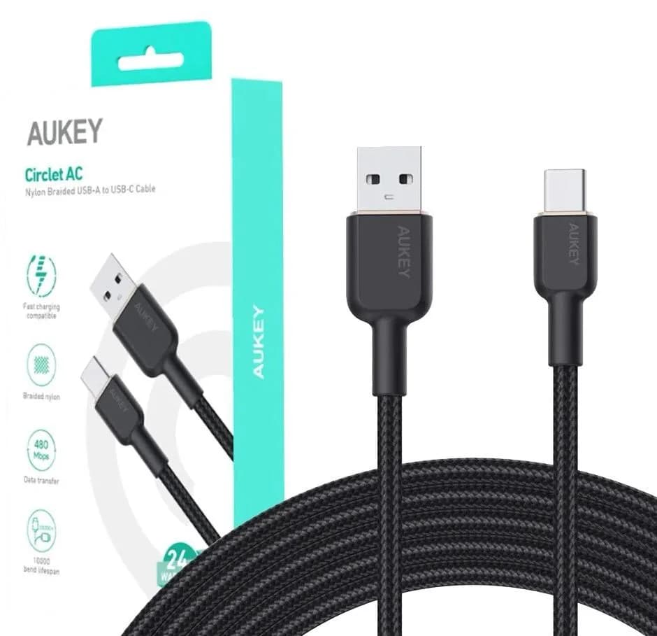 Cablu alimentare si date Aukey, USB Type-A (T) la USB Type-C (T), 1.8m, 480 Mbps, 60W, nylon, negru, "LLTSN1041439" -689323785889 — miniatură