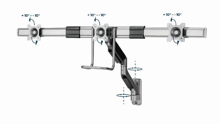 SUPORT de perete GEMBIRD, pt 3 TV/monitor plat, diag. max 17" - 27", rotatie, inclinare, pliere, 1 ~ 6 kg, "MA-WA3-01" — miniatură