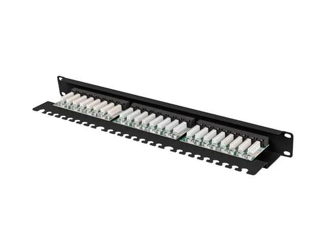 Patch panel 24 porturi 1U 19" Cat.5e UTP cu organizator cabluri, negru