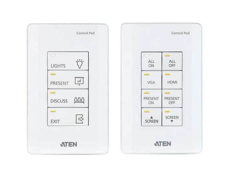Aten 8-button Control Pad (US, 1 Gang), 4~8 buttons customizable in 14 keypad layouts, 2 x Bi-directional RS-232 Port, Baud Rate: 300 to 115200 (default: 9600)