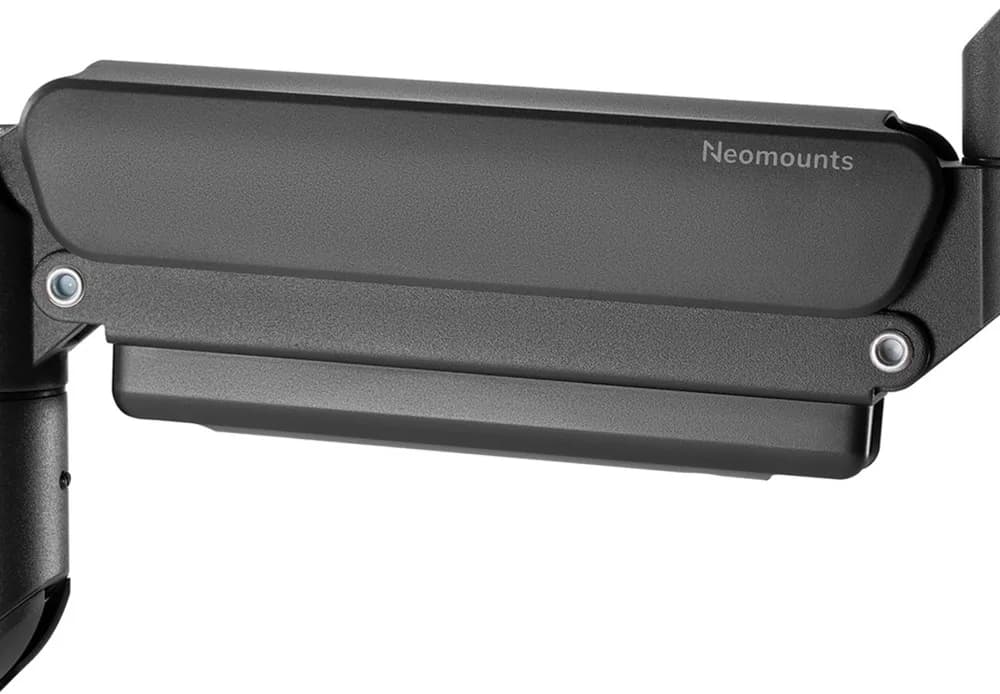 Brat dublu pentru monitor Neomounts, tip full motion, pentru display-uri cu diagonale 17"-32", sistem de prindere VESA 75x75~100x100mm, greutate maxima suportata 8kg per ecran, tilt +10°, -10°, swivel +90°, -90°, rotate +180°, -180°, reglabil pe inaltime 28cm, ajustarea latimii 54cm, ajustarea — miniatură